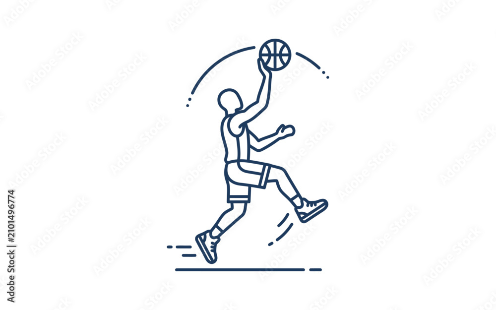 Fototapeta premium Basketball Player Layup Outline Vector Illustration