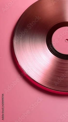 Metallic Rose Vinyl Disc Floating Against Soft Pink Backdrop