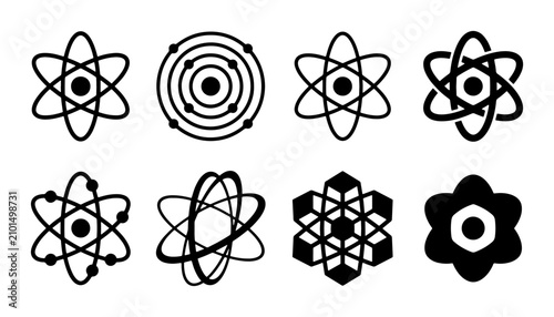 Schilderij op canvas Atom Icons Set, Science Symbols Collection, Chemistry Nucleus Graphics, Physics