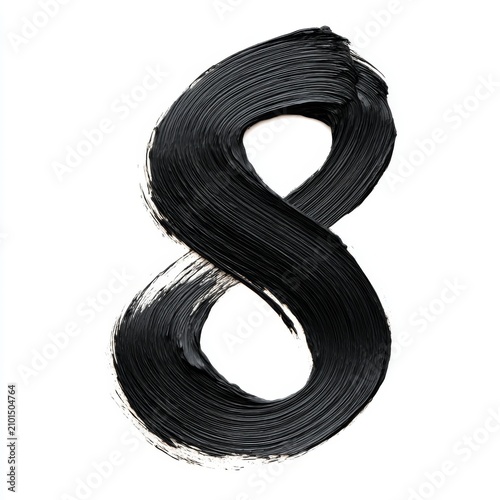 Black Brushstroke Number Eight with Bold Artistic Calligraphy on White Background