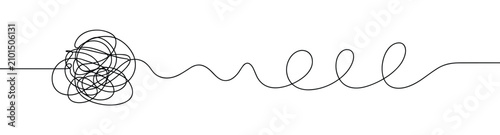Bild auf Leinwand Continuous line drawing representing messy untangling mind transition into clear