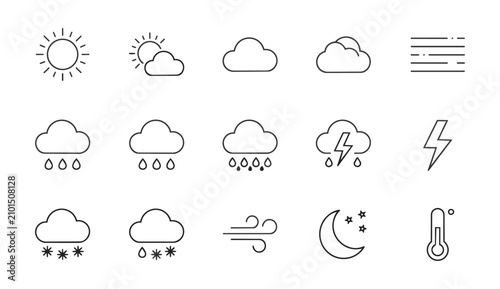 Obraz na płótnie Comprehensive weather and climate symbol collection featuring meteorological phe