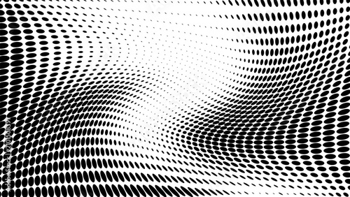 Halftone wave or pattern. Abstract dotted background. Texture of black dots. Monochrome gradient background. Vector illustration.
