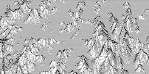 Vector landscape of mountains. Technology futuristic illustration. Vector background of wireframe 3d landscape.