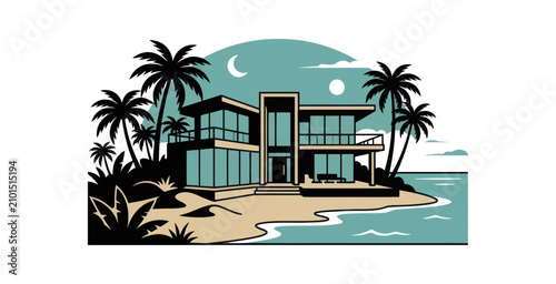 Tableau sur toile Modern Beach House Vector Illustration