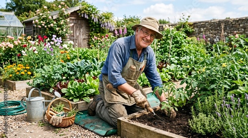 An old man planting in the garden 