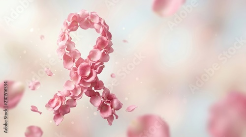 Pink breast cancer awareness ribbon on soft background. Symbol of hope and support for medical fundraising and health campaigns.
