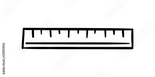 Vector hand drawn outline sketch monochrome doodle ruler measurement tool. School geometry instrument for math. Used for drawing straight lines and measuring length.