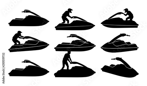 Quadro su tela Jet Ski Silhouettes, Personal Watercraft Icons, Water Sports Vector Set, Action