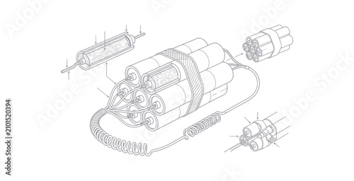 Fotografie Technical Dynamite Bundle Illustration with Cross-Sections