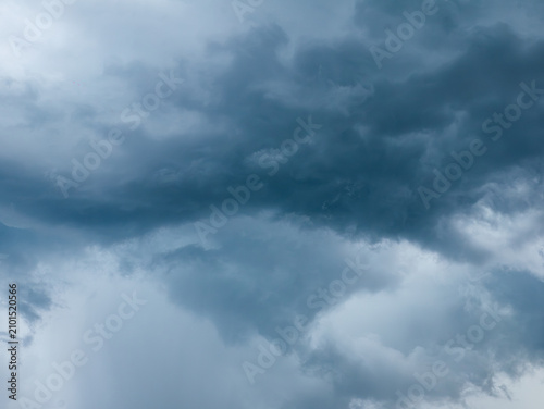 Dramatic Dark Blue Stormy Sky with Heavy Clouds Before Rain, Moody Monsoon Weather