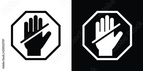 Cuadro en lienzo Octagonal prohibition sign graphics showing a slashed hand icon in high contrast black and white formats