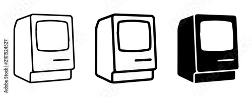 Foto Retro Computer Icons, Vintage Desktop Machine Graphics, Old Technology Vector Se