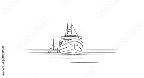 Bild auf Leinwand Minimalist Line Art of a Passenger Ship Approaching a Pier
