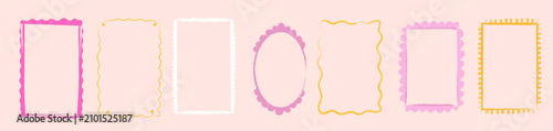 Fotografie Scallop frame vintage ribbon scrapbook outline doodle sketch