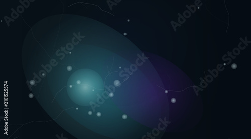 фотографія Abstract dark background, with glowing cyan, orbs and thin, branching lines