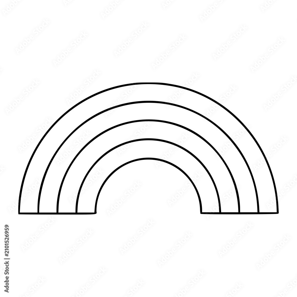 Obraz premium A minimalist black line art vector icon of a colorful rainbow arch with five bands, isolated on a white background, symbolizing hope, diversity, and pride, perfect for weather and nature concepts.