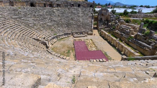 Ruins of the ancient city of Myra in Demre, Turkey. Ancient tombs and amphitheater.