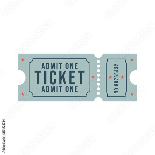  blue Vintage Retro Ticket with Stars,Admit One ,Isolated on White Background
