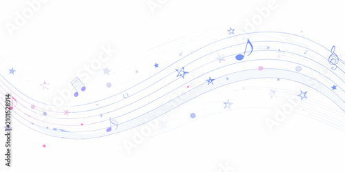 Foto Musical Notes And Stars Flowing Across A White Background Vector Illustration