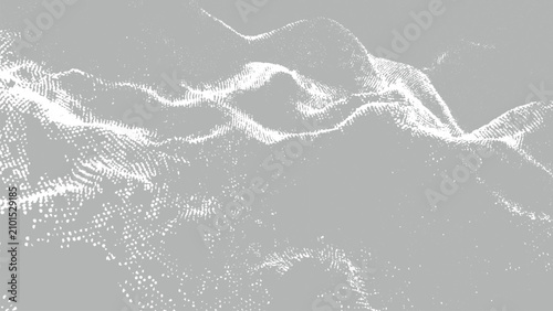 Bild auf Leinwand Digital illustration of white particles flowing across gray background in wavy m