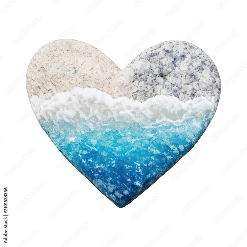 Fototapeta premium Heart-shaped ocean-themed PNG with a transparent background.