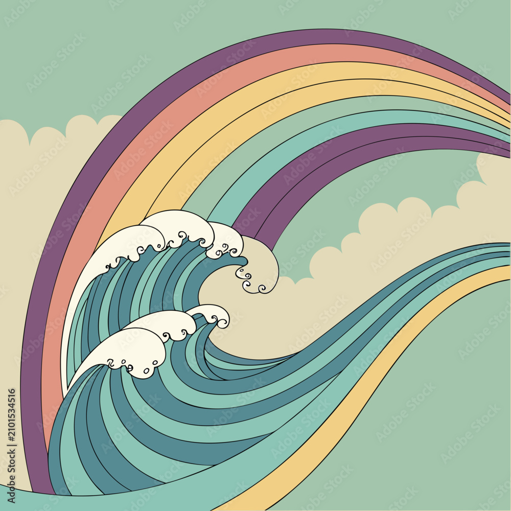 Obraz premium Colorful rainbow with waves and clouds in the background colorful atmosphere phenomenon illustration background landscape sunshine refraction saturation brightness vibrancy radiance