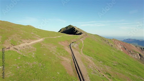 Peak Snowdon, Yr Wyddfa. Snowdon Summit Railway. The highest peak of Wales. Eryri National Park. Famous HIke Route