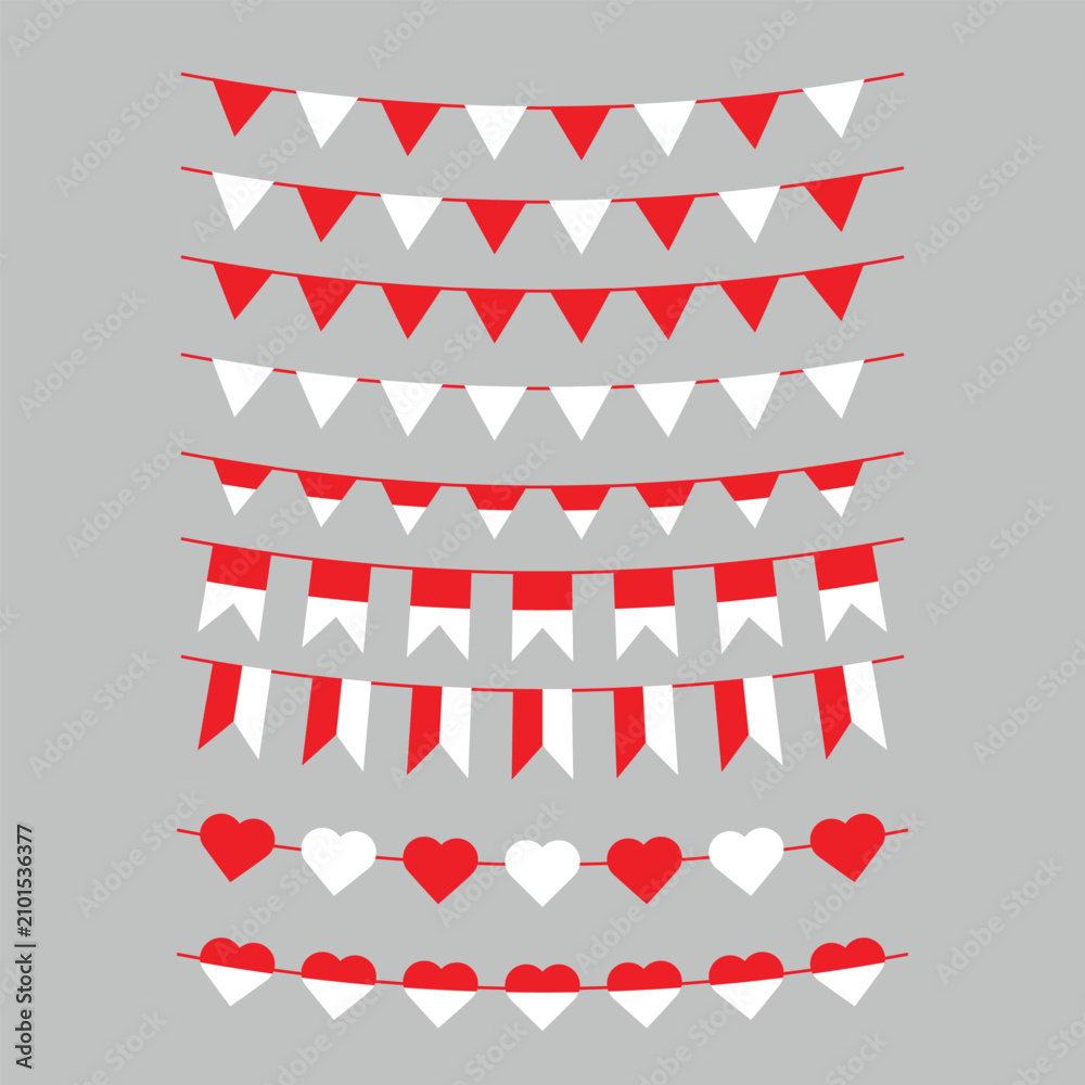 Obraz premium Indonesia independence day red and white bunting flag decoration set vector illustration
