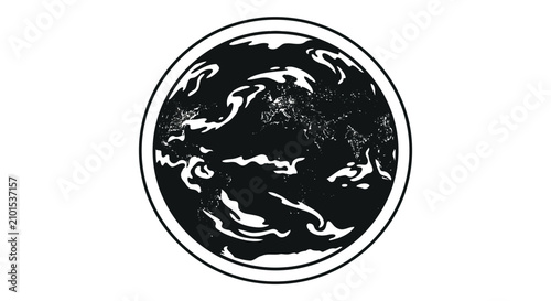 Bild auf Leinwand Black and white vector illustration of a globe with continental shapes and ocean