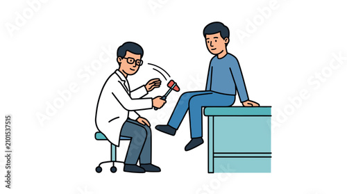 Foto Doctor testing child knee reflexes with medical hammer.