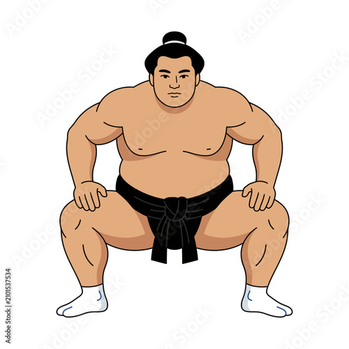 Foto Sumo wrestler flat vector illustration in traditional pose