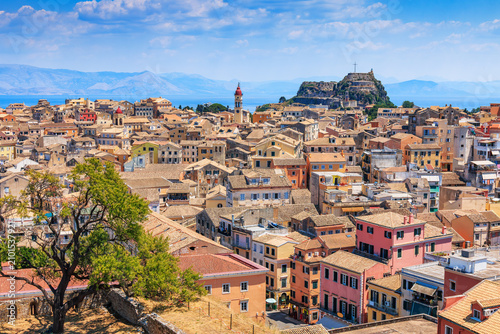 Corfu, Greece. Panoramic view of Old Town as seen from New Fortress.