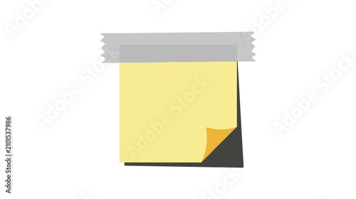 Fotografie Close up of yellow sticky note with torn corner on gray background representing