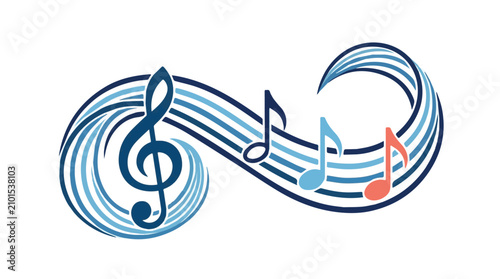 Photos Creative abstract musical notes and swirling lines in blue and orange for music