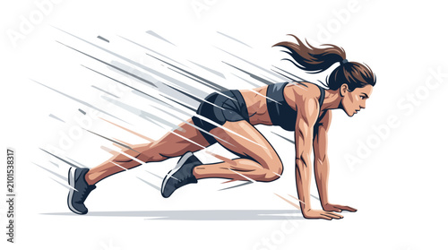 Foto Athletic woman in a starting position for a sprint race.