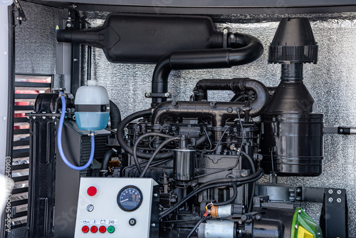 Schilderij op canvas Agricultural tractor diesel engine compartment with cooling radiator
