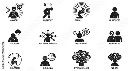 Quadro su tela Mental health symptoms icon set