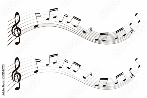 Fotografía Flowing Musical Notation With Clef And Notes Black Vector Illustration