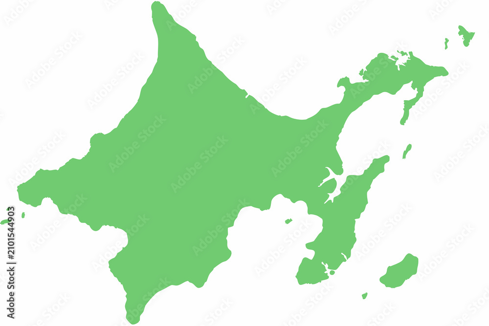 Fototapeta premium Hokkaido Map Silhouette Against A White Background Simple Green Illustration