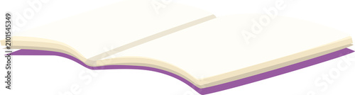 Foto An open book lies on a surface with purple edges and white pages