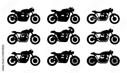 Konstfotografi Cafe Racer Motorcycles, Vintage Style Vector Icons Set, Retro Bike Silhouettes C