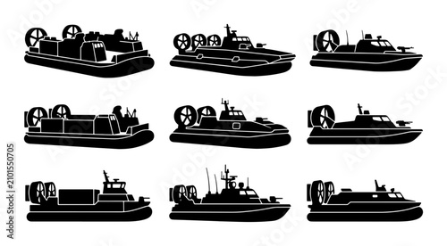 Konstfotografi Hovercraft Collection, Military Amphibious Vehicles, Modern Transport Icons, Vec