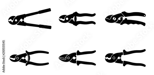 Obraz na płótnie Plier Tool Set, Hand Tools Collection, Industrial Equipment Icons, Black and Whi