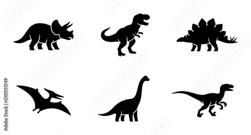Obraz na płótnie Dinosaur Silhouettes Collection, Prehistoric Creatures Icons, Jurassic Era Vecto