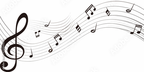 Cuadro en lienzo Elegant flowing musical staff with notes a black and white vector illustration