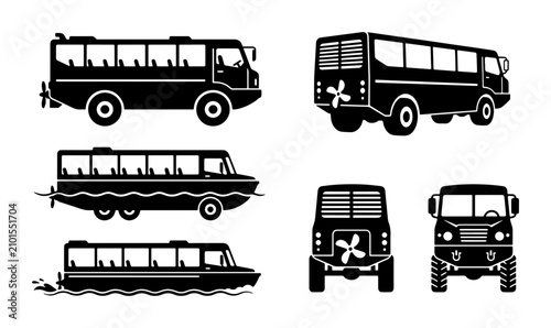 Obraz na płótnie Amphibious Bus Icons, Water Bus Vector Set, Land and Sea Transport Collection