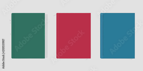Tableau sur toile Minimalist Hardcover Book Mockups Set Three Volumes In Teal Red And Blue