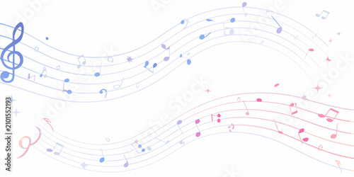 Foto Pastel gradient musical notes and clef illustration with flowing lines