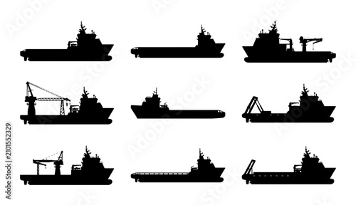 Foto Diverse Marine Vessels Collection, Offshore Supply Ships, Cargo Barges, Industri